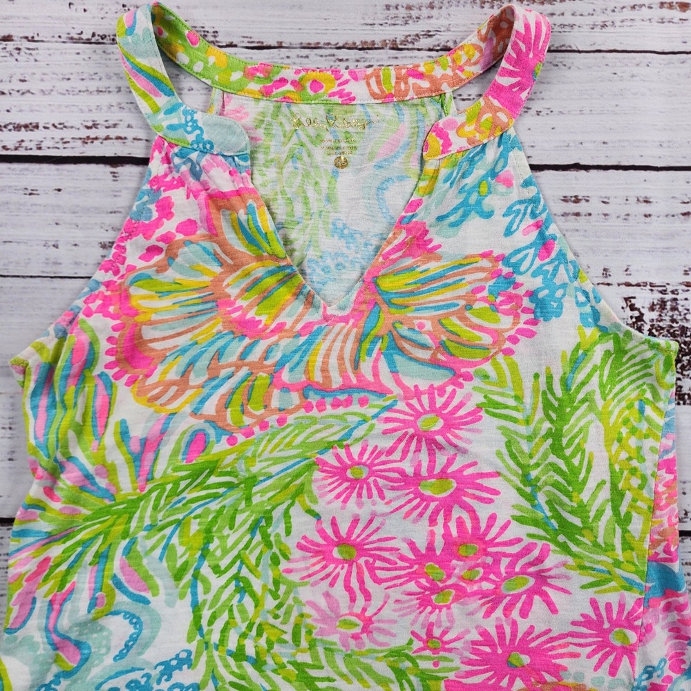 Lilly Pulitzer Arya Tank Top XS Sea To Shining Sea Floral V-Neck Tropical Summer